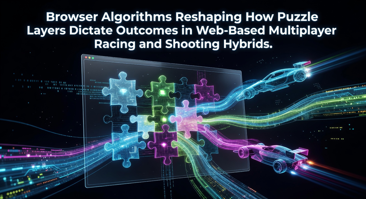 Visualization of puzzle layer algorithms influencing racing and shooting mechanics in browser-based multiplayer games