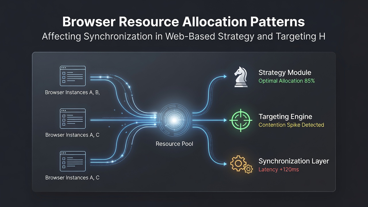 Chart illustrating synchronization latency spikes correlated with browser memory and CPU allocation shifts in web strategy games