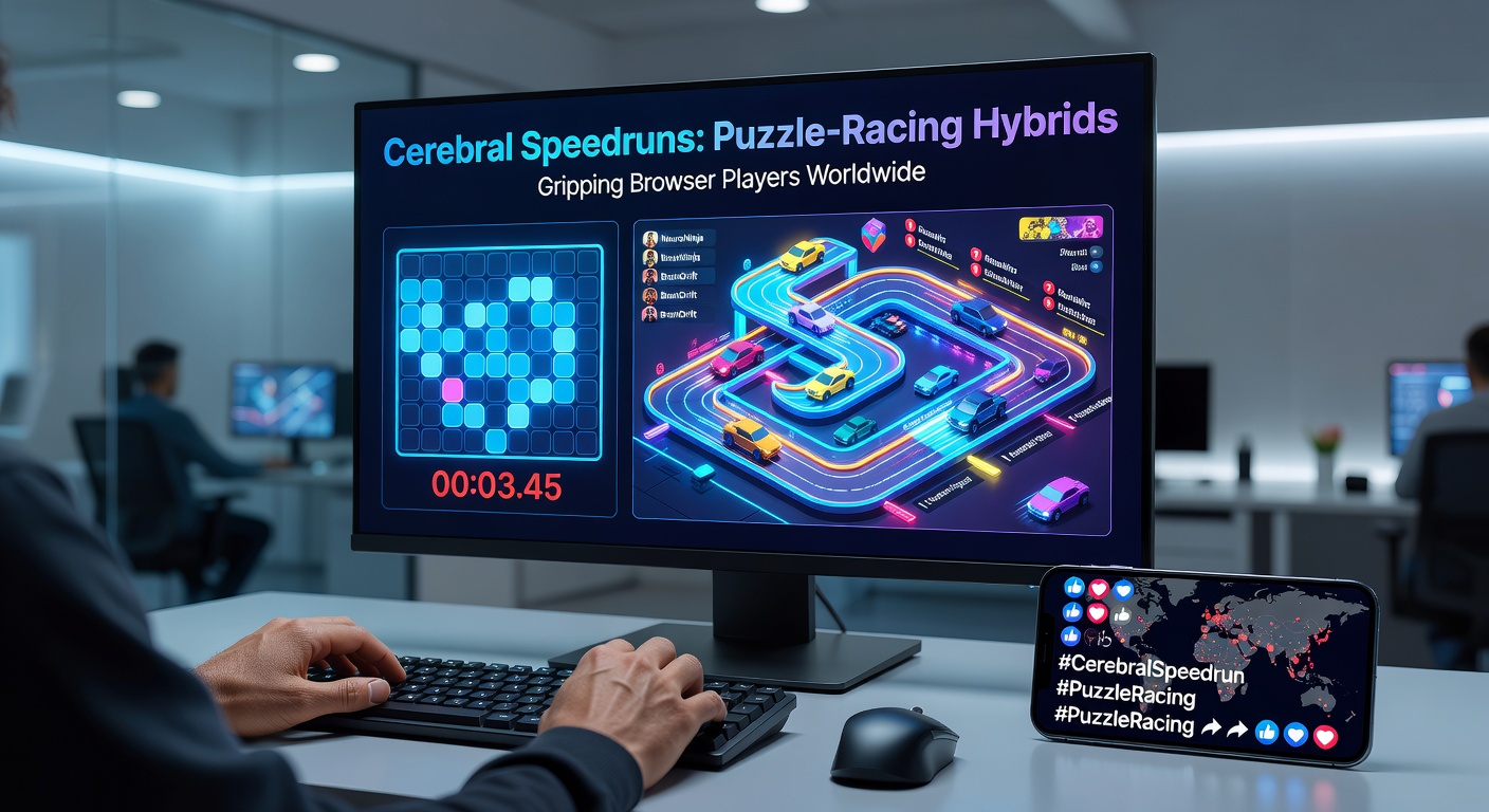 Close-up view of a browser-based cerebral speedrun leaderboard, displaying top global times alongside puzzle-solved screenshots from April 2026 challenges