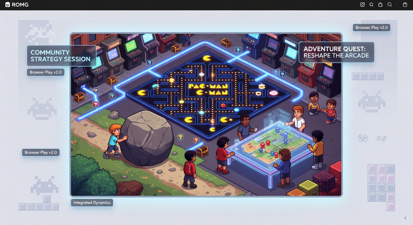Community players collaborating on browser-based arcade strategy games with adventure maps and shared challenges