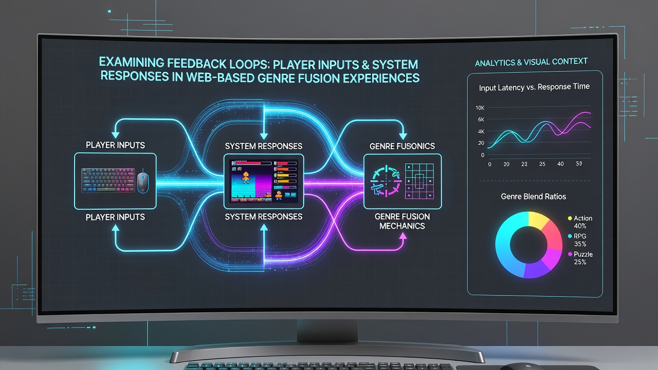 Screenshot of a browser-based hybrid game interface displaying real-time feedback indicators for player inputs across racing, puzzle, and shooting elements