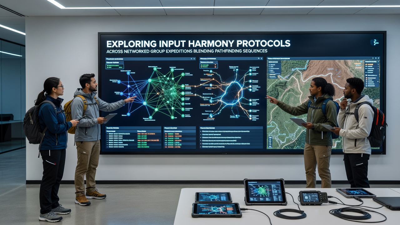 Team coordination view highlighting input harmony during blended pathfinding and target acquisition in networked expeditions