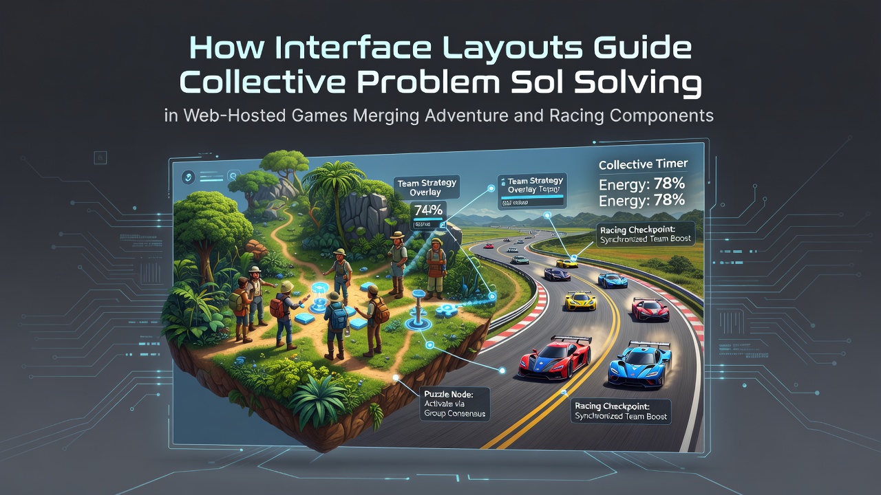 Interface layout showing shared map and timer overlays in a browser-based adventure racing hybrid game
