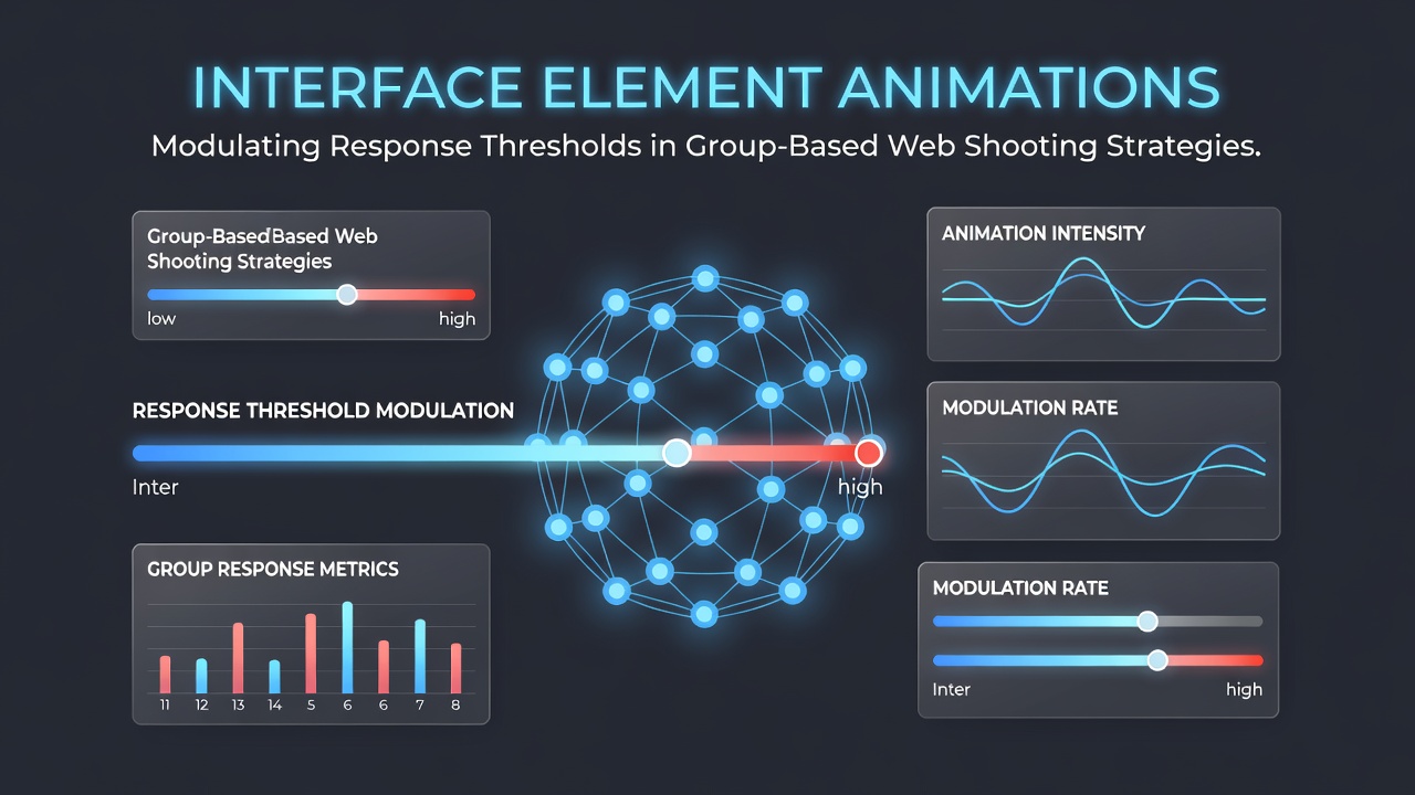 Animated interface elements in a browser-based group shooting strategy interface showing pulsing targeting indicators and response feedback overlays