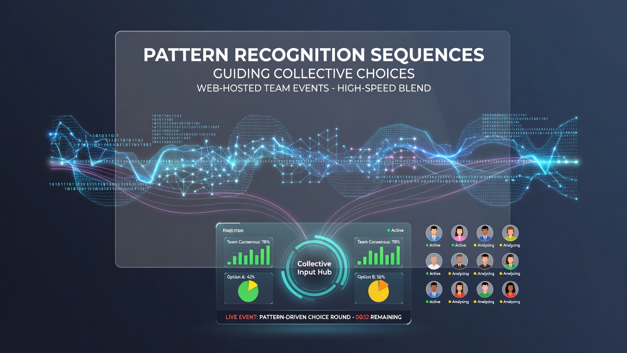 Group coordination dashboard displaying pattern sequences and real-time team inputs in a browser multiplayer event