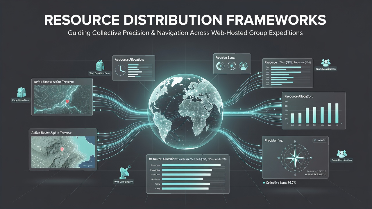 Diagram illustrating resource allocation across web-based expedition platforms with precision mapping overlays