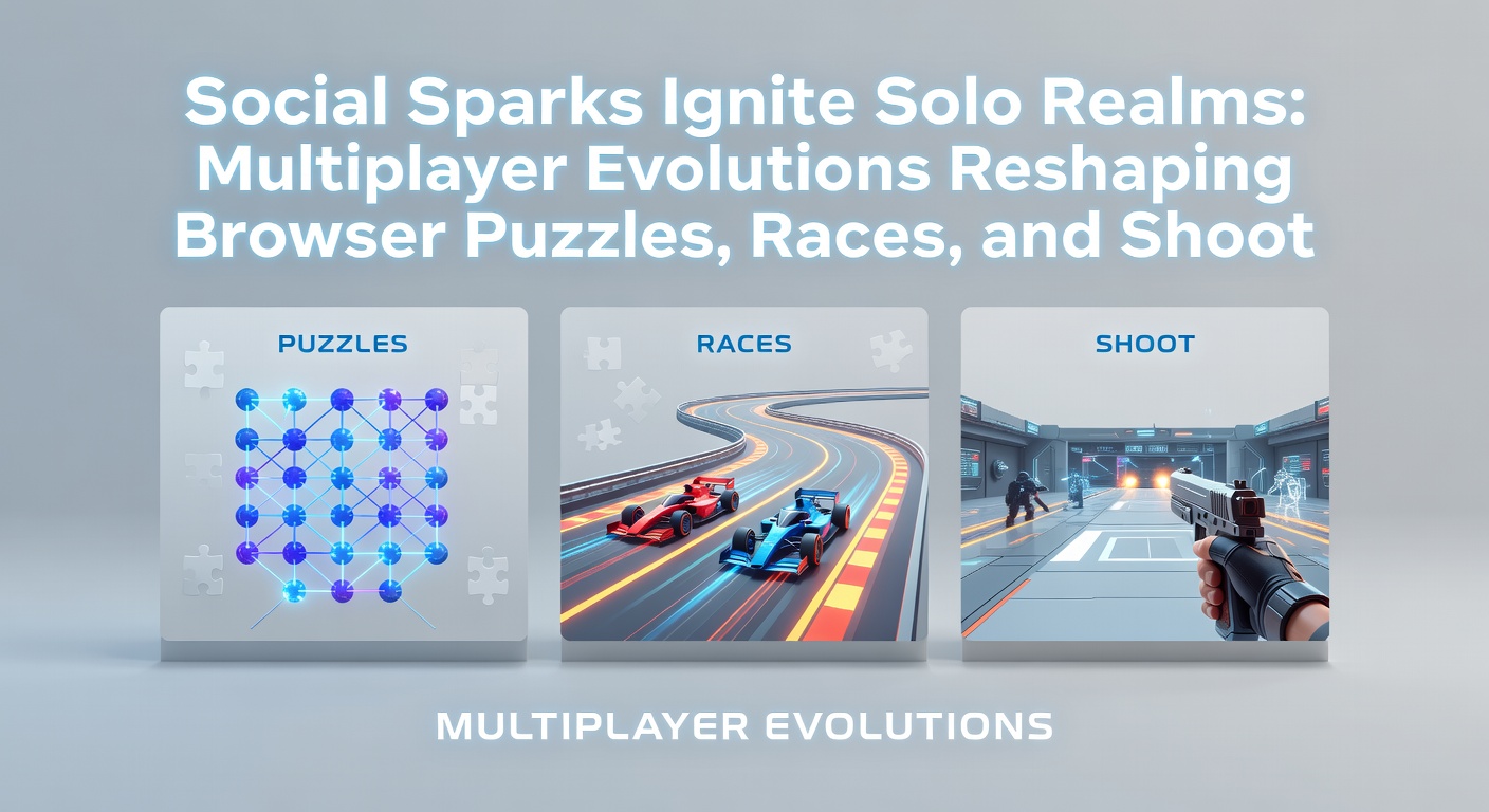 High-speed browser racers weaving through tracks, multiplayer icons showing rivals in pursuit amid explosive power-ups